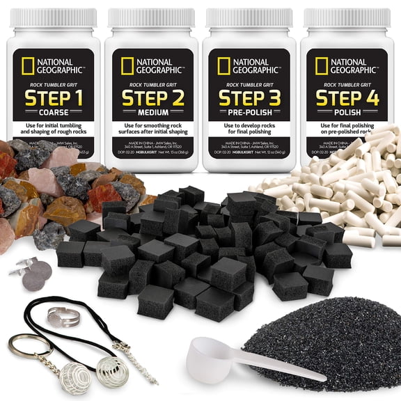 NATIONAL GEOGRAPHIC Kit de Recharge pour Gobelet Rock – Fournitures pour Gobelet Rock Incluant Recharge de Grain et Polissage, Média Céramique, GemFoam, 3 lbs Roches de Madagascar pour Tumbling, Accessoires de Bijoux