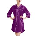 thumbnail image 1 of Besolor Chemise de Nuit en Satin pour Femme à Boutons, Robe Chemise à Manches 3/4, Décontractée et Confortable, Pyjama de Nuit, 1 of 4