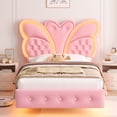 thumbnail image 4 of Homfa Twin Size Velvet Upholstered Bed with LED Lights, Floating Platform Bed Frame with Butterfly Crystal Button Tufted Headboard, Pink, 4 of 7
