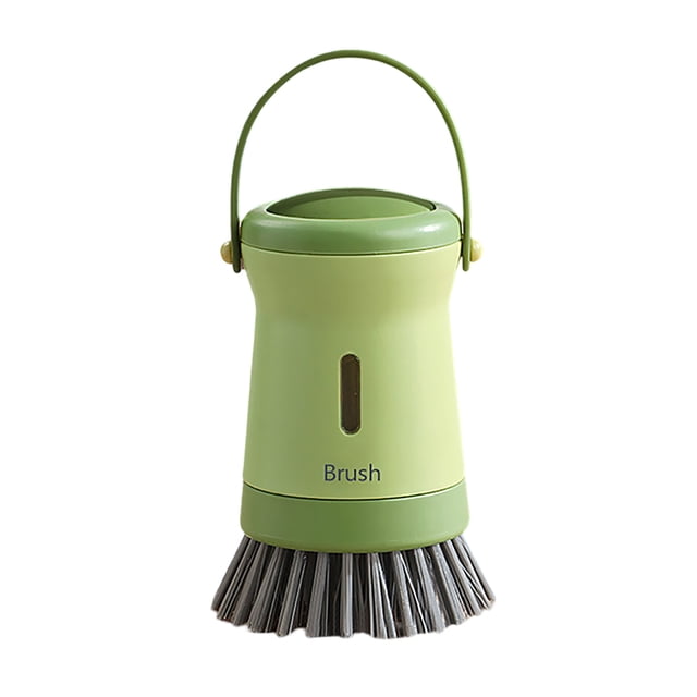 Pot and Dish Scrubber Brush with Integrated Soap Dispenser and Hanging Storage for Efficient Kitchen Cleaning