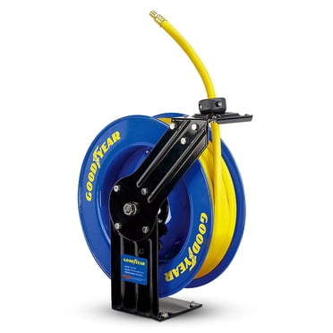 Goodyear Enrouleur de Boyau d'Eau/compresseur d'Air Rétractable en Acier avec Boyau en Caoutchouc de 3/8 Po x 50 Pi, Max. 300 Psi