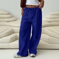 thumbnail image 2 of Yuyuzo Womens Ribbed Knit Pants Wide Leg Casual Loose Drawstring High Waisted Solid Trousers with Pocket, 2 of 6