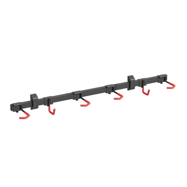 GoTyger 4 Bike Wall Mounted Rack with a matte black metal frame and four red-coated hooks for hanging bicycles, designed for easy wall installation in garages or sheds to maximize storage space and keep bikes organized.