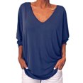 thumbnail image 2 of Pompotops Hauts d'Été Mode Femme Col en V Manches 3/4 Couleur Unie, 2 of 7