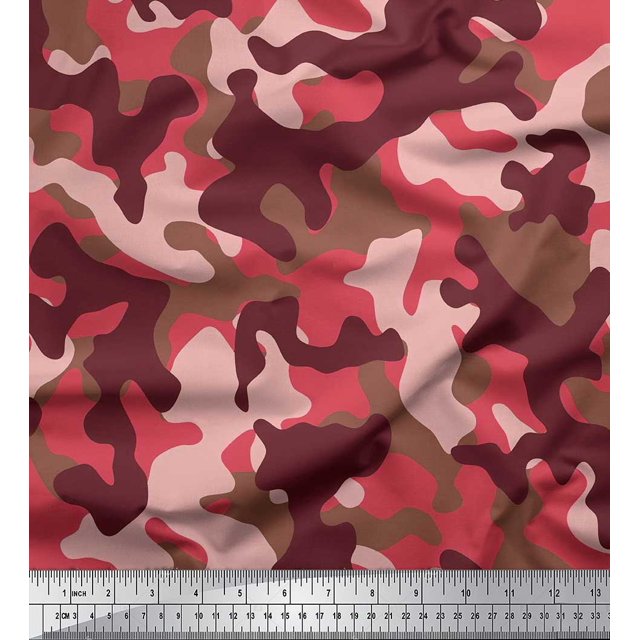 Soimoi polyester Crepe Fabric Two Tone Camouflage Print Fabric by the Yard 52 Inch Wide