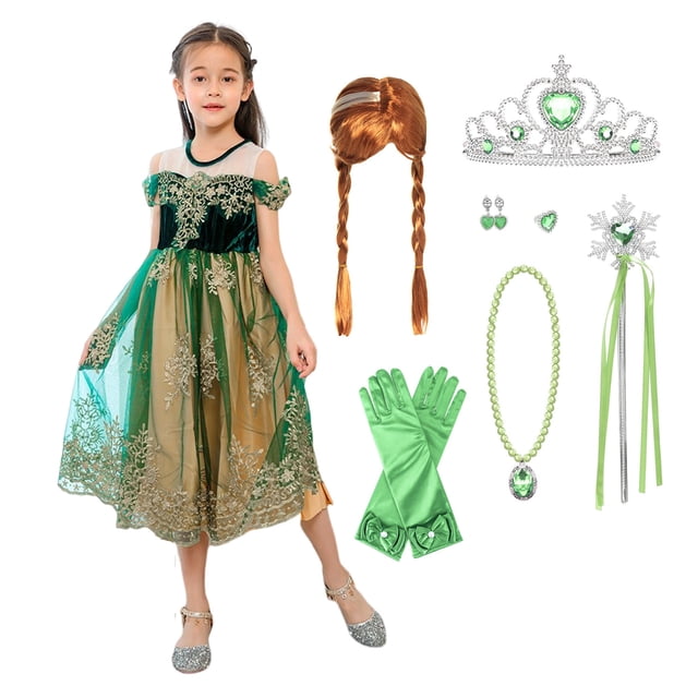 Girls Princess Anna Costume Snow Party Halloween Cosplay Masquerade Party