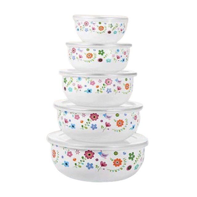 Tnarru Ensemble de 5 Pcs de Bols à Mélanger Bol à Salade de Fruits Bol à Riz Polyvalent avec Couvercles Contenant de Rangement pour Aliments Biscuits Crêpes Floral