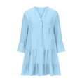 thumbnail image 4 of Gspmoly Robes d'Été pour Femmes, Robe à Manches Trompette Unie Plissée à Boutons à Manches Longues à Col en V, Robes Formelles pour Femmes en Liquidation, 4 of 6