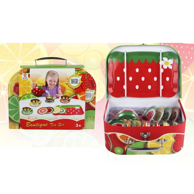 Tea Gift Sets Tea Party Set,Children Pretend Play Toy,Children's Home Simulation Tea Set,Tin Teapot,Tea Cup,Toy,Portable Gift Box Set Tea Party Set