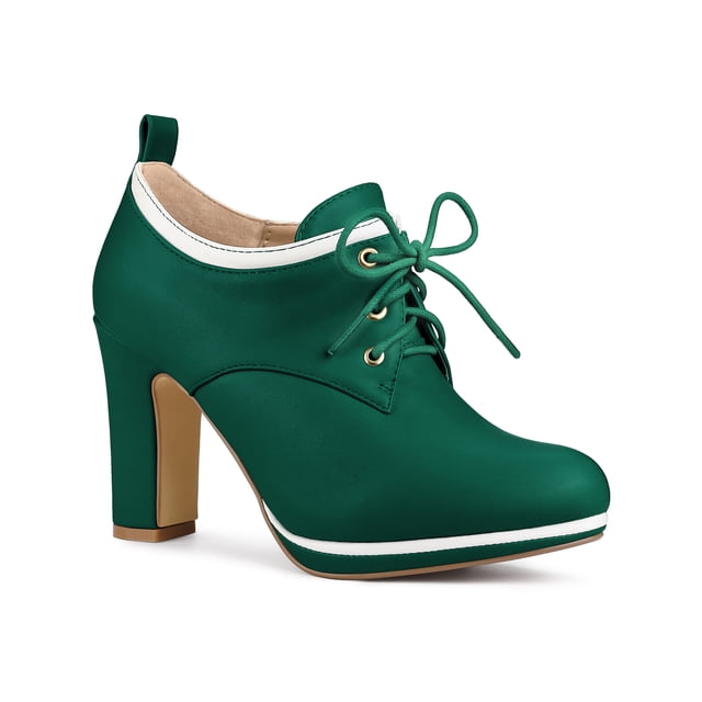 BLISSFUL STEP Bottines à Talon Bloc Haut à Plateforme à Bout Rond pour Femmes Vert (Taille 10)