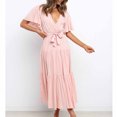 thumbnail image 3 of Birdeem Womens Casual Fashion Solid Color V-Neck Lace-Up Flared Sleeve Splicing Dress, 3 of 6