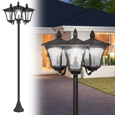 Outsunny Triple Solar Lamp Post Garden Solar-Powered LED Street Vintage Light Style Outdoor Light Waterproof with Base for Lawn Pathway Walkway 72"H