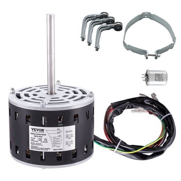 VEVOR Moteur de Soufflante de Four 1/3HP, 110/120V 4.4Amp, 1075RPM 4 Vitesses, Rotation CW/CCW, Cadre 48 Longueur d'Arbre 5.2 Pouces, Condensateur 5μF/370V + Cerceau de Maintien 11 Pouces