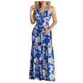 thumbnail image 1 of bbymog Robes Femmes Mode Plage Imprimé Tropical Été Col en V Sans Manches Robe Décontractée Coupe Ample Longues Robes pour Femmes Bleu P, 1 of 4