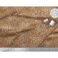 thumbnail image 2 of Soimoi Tissu Satin Modal Marron Feuilles, Imprimé Floral Blanc & Serpent au Mètre 42 Pouces de Large, 2 of 3
