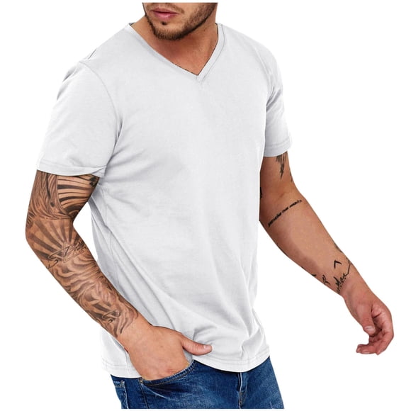 Brnmxoke Dri Fit V Neck T Shirts for Men Plain Short Sleeve Casual Tees Soft Lightweight Summer Pullover Tops White,L
