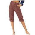 thumbnail image 1 of Timegard Cropped Pants for Women Capris Summer Casual Button Ruffle Elastic Waist Solid Color Lounge Pants, 1 of 4