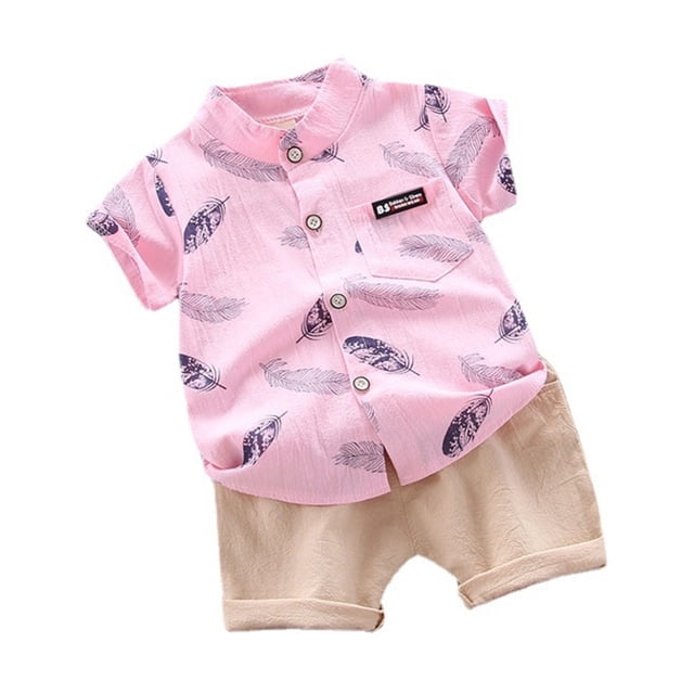 MIASHUI Toddler Boy Cotton Summer Short Sleeve T-Shirt and Short Set,Pink,2-3 Years