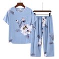 thumbnail image 1 of Weiqiqre Pyjama pour Femmes Ensemble 2 Pcs Tenues en Lin Manches Courtes Imprimé Floral Ensembles de Détente Col Ras du Cou Complets d'Été, 1 of 3