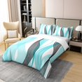 thumbnail image 3 of Erosebridal Housse de Couette Cyan Abstraite 100 % Coton Format Double, Housse de Couette Chic Minimaliste 100 % Coton Double, Déco à Rayures Géométriques, Réversible 3 Pcs (Sans Couette), 3 of 8