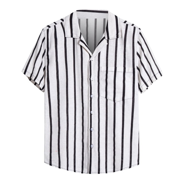 jovati Chemise en Denim Homme Homme Décontracté Boutons Plage Imprimé Rayé Non Positionné Col Rabattu Chemise à Manches Courtes Blouse