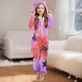 thumbnail image 2 of MKOSPLRT Girls Fleece Zip Up Jumpsuits Kids Hooded Rompers Fuzzy Onesie Warm Cute Strars Gradient Sleepwear Winter Clothes 5-15 Years, 2 of 7
