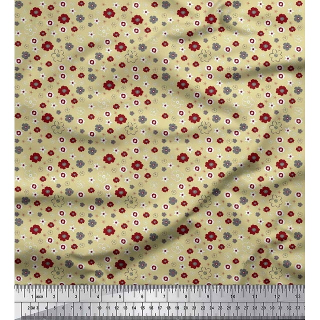 Soimoi Beige Moss Georgette Fabric Flower Artistic Fabric Prints By Yard 42 Inch Wide