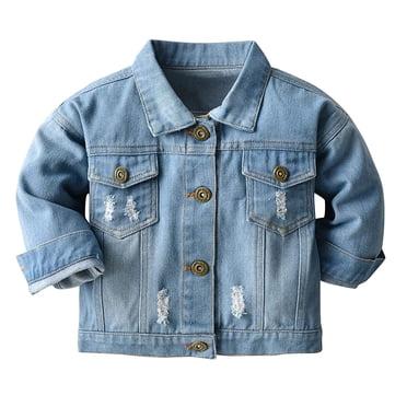 PMVFHDE Toddler Jackets for Girls Toddler Toddler Baby Girls Jean Jacket Kids Denim Jacket Long Sleeve Button Top Coat Casual Outerwear,Blue,4-5 Years