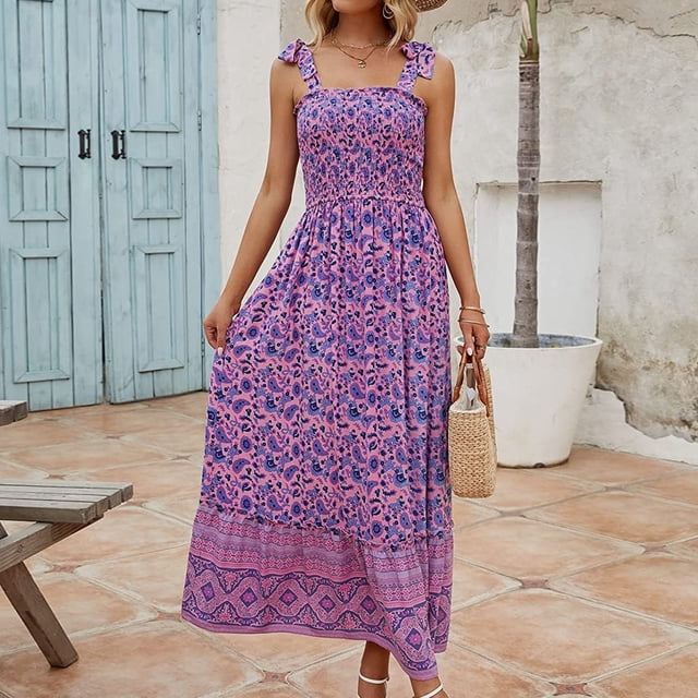 SMihono Robe d'Été pour Femmes Grande Taille Mode Femmes Été Décontractée Imprimé Camis Sans Manches Bandage Gilet Longue Robe
