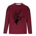 thumbnail image 5 of Vin Bourgogne Homme Entraînement Gym Vacances Heureuses Halloween Décontracté Course T-Shirts Manches Longues Tee Hauts pour Homme Col Rond Squelette Graphique Coupe Ample Automne Été Tee Shirt 2025 TG, 5 of 5