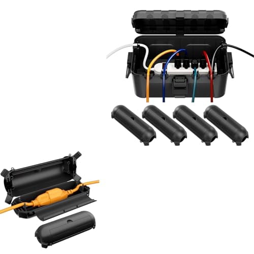 IP54 Large Outdoor Electrical Box with 6 Pack IP44 Outdoor Extension Cord Safety Cover, Waterproof Electrical Connection Box, Weatherproof Box Protect Power Strip, Outlet, Plug, Socket, Timer,