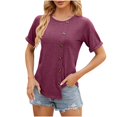 thumbnail image 3 of FAIWAD Women's Plus Size Summer Tops Short Sleeve Round Neck Side Split Button Casual Tunic Tops, 3 of 6