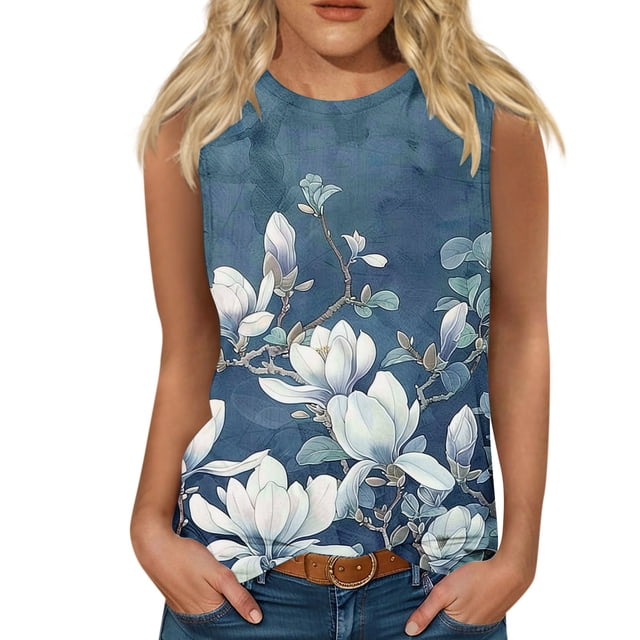 LSLJS Fashion Women Sleeveless Printed Garment Comfortable Breathable V-Neck Blouses Tops, Womens Tank Tops
