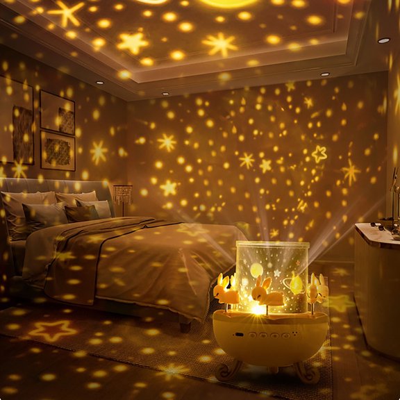 Lampe de Projection Wanhu Baoyin Box avec Spectacle de Lumière Étoile Galaxie et Boîte à Musique Intégrée pour Chambres et Nurseries