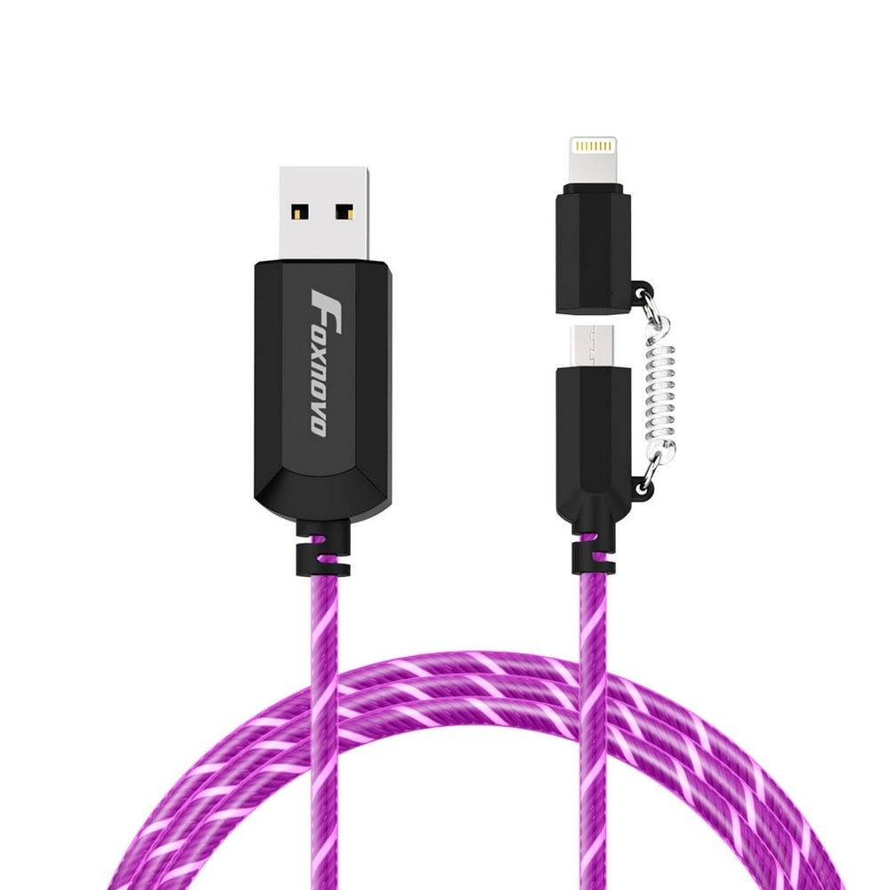 El flowing light charging cable  Visible EL Flowing Light Charging Cable & Micro USB Charge and Sync EL Light Cable Light up Charging Sync Data Cable for Android and i-Product (Purple)