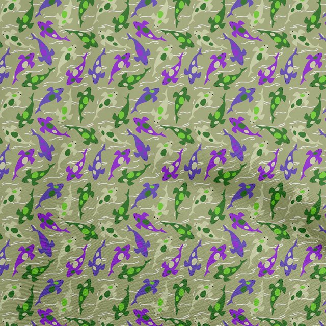 oneOone Velvet Olive Green Fabric Asian Japanese Koi Fish Fabric For Sewing Printed Craft Fabric By The Yard 58 Inch Wide