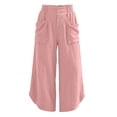thumbnail image 4 of Pantalon à Jambe Grand Femme Mode Plissé Tenue d'Intérieur Taille Élastique Garniture à Boutons Jambes Fendues Courbées Pantalon Fluide avec Poches P‐2TG, 4 of 6