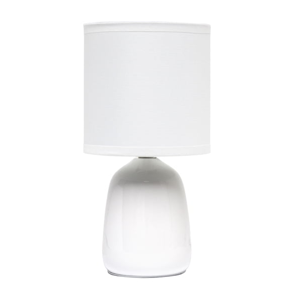 Simple Designs 10.04" Tall Traditional Ceramic Thimble Base Bedside Table Desk Lamp with Matching Fabric Shade for Home Decor, Nightstand, Bedroom, Living Room, Entryway, Office, Off White
