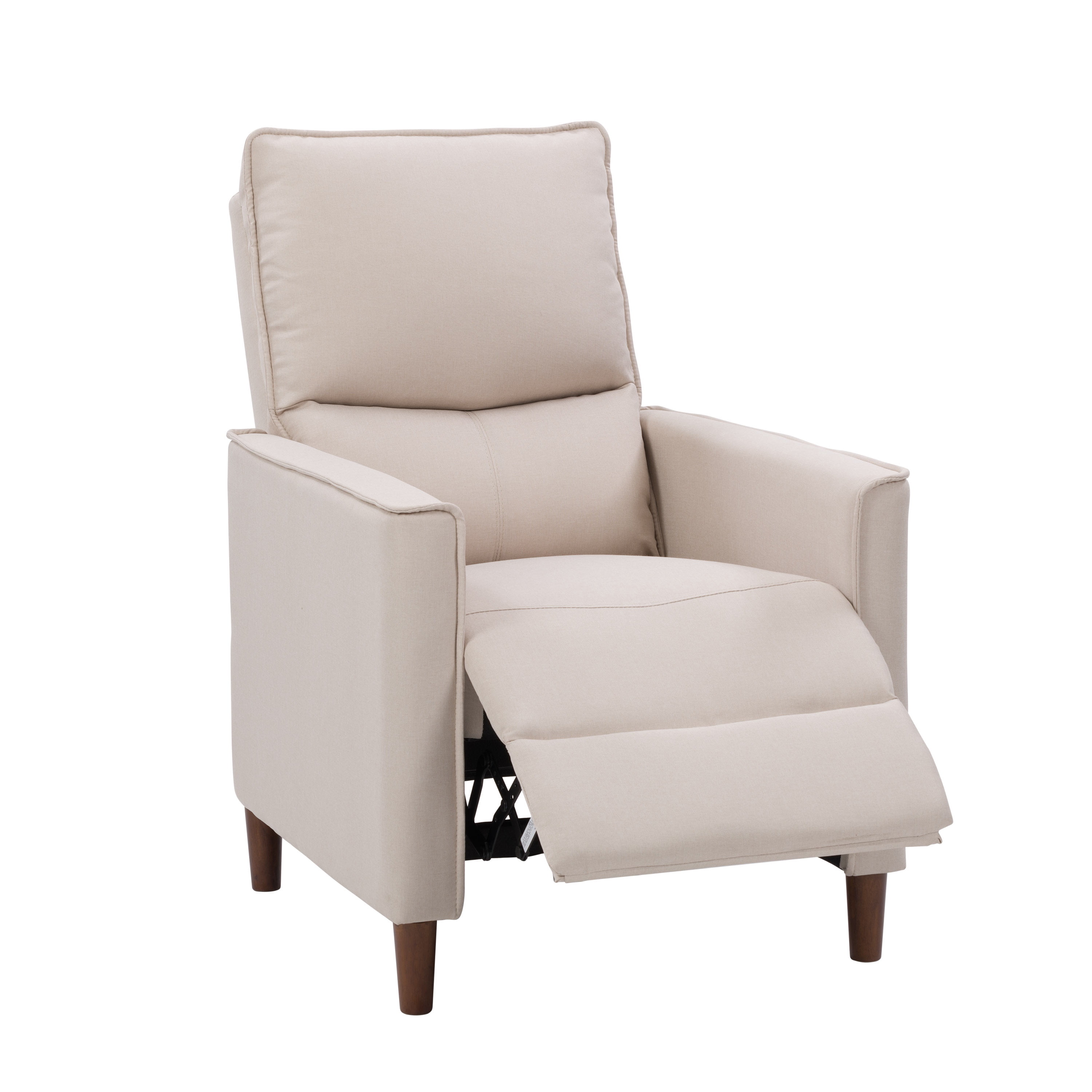 CorLiving Alder Upholstered Indoor Push Back Manual Recliner with Wood Legs, Beige
