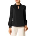thumbnail image 1 of INSPIRE CHIC Women's Keyhole Stand Collar Pleated Back Button Blouse Tops, 1 of 6