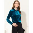 thumbnail image 3 of INSPIRE CHIC Chemise en Velours pour Femme à Col Pointu avec Poche Bleu Royal G, 3 of 5