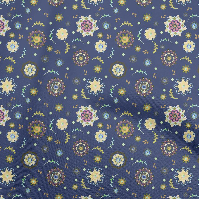 oneOone Polyester Spandex Blue Fabric Asian Suzani Sewing Craft Projects Fabric Prints By Yard 56 Inch Wide