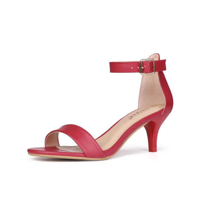BLISSFUL STEP Sandales pour Femmes à Talon Kitten à Bride à la Cheville à Bout Ouvert Rouge 7,5