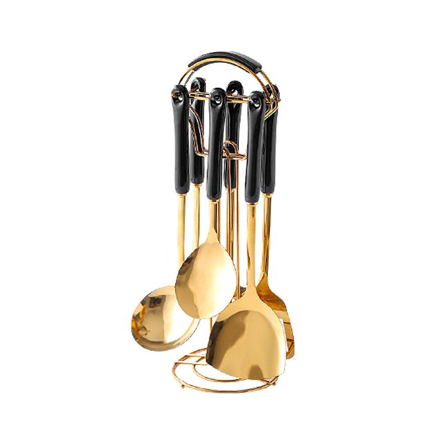 GUOOL Ensemble d'Ustensiles de Cuisine Délicats en Acier Inoxydable Outils de Cuisson avec Rotation Noir