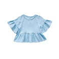 thumbnail image 4 of Shirts for Girls, Children Solid Color Loose Girl Ruffle Sleeve Round-Neck Blouses Western Style Top, 4 of 4