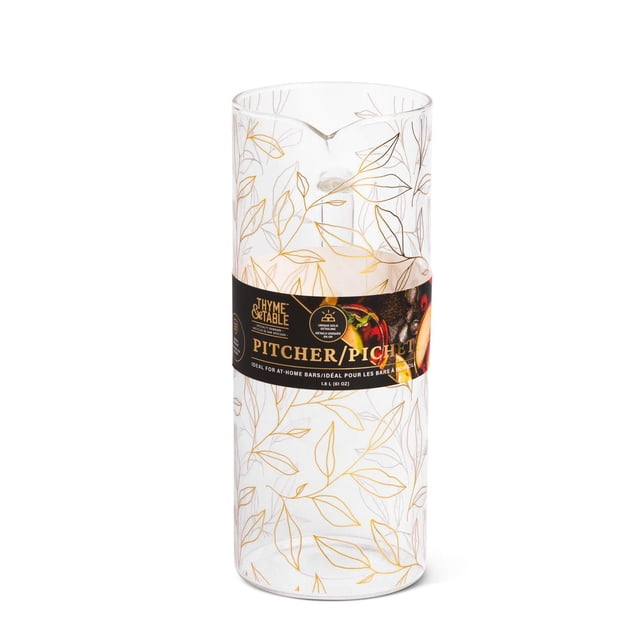 Thyme & Table Pichet en Verre de 1,5 L avec Verre Cylindrique Transparent et Motif de Feuille d'Or, Doté d'Un Bec Verseur et d'Une Capacité de 1,5 Litre, Idéal pour Servir des Boissons Ou comme vase Décoratif.