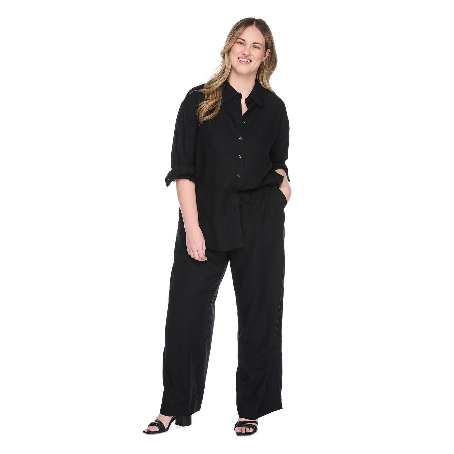 Lane Bryant Women's Plus Linen-Blend Button-Up Shirt