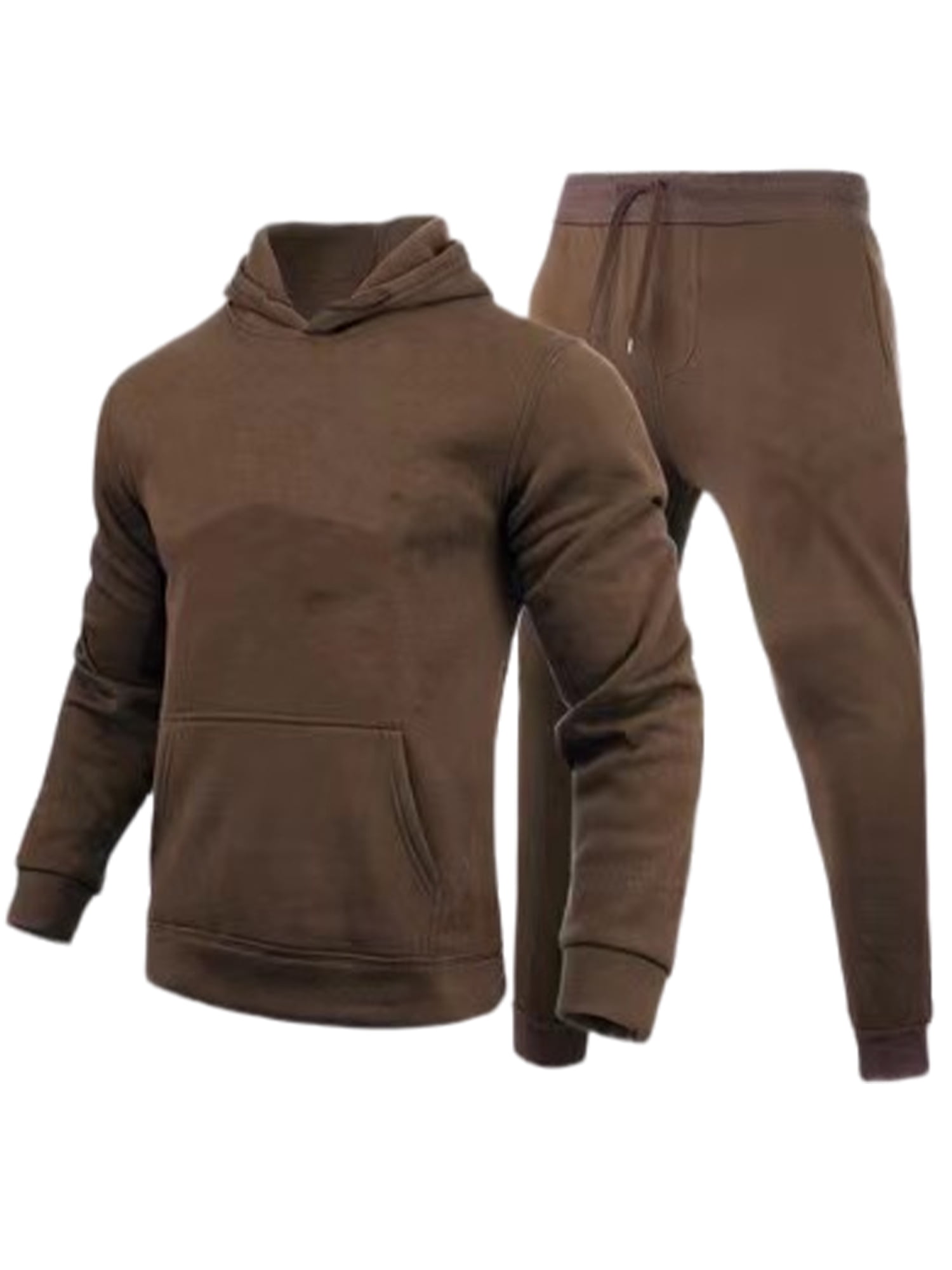MAWCLOS Survêtement pour Homme à Capuche 2 Pcs Ensemble de Jogging Couleur Unie Ensemble de Survêtement Chandails à Capuche et Pantalons de Survêtement Café L