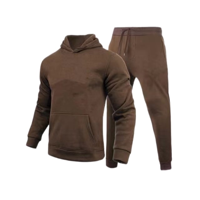 Innerwin Tracksuit Set Solid Color Men Sweatsuit Sports Hooded Athletic 2 Piece Jogging Suits Coffee S