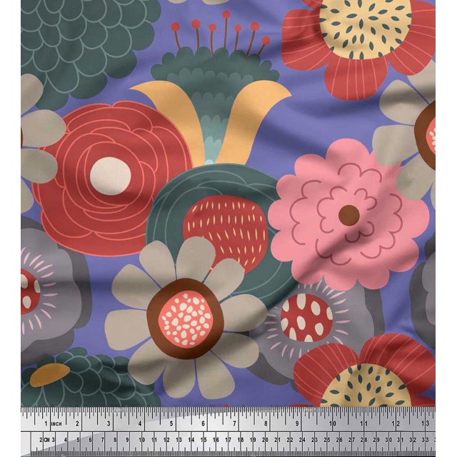 Soimoi polyester Crepe Fabric Flower Artistic Print Fabric by the Yard 52 Inch Wide